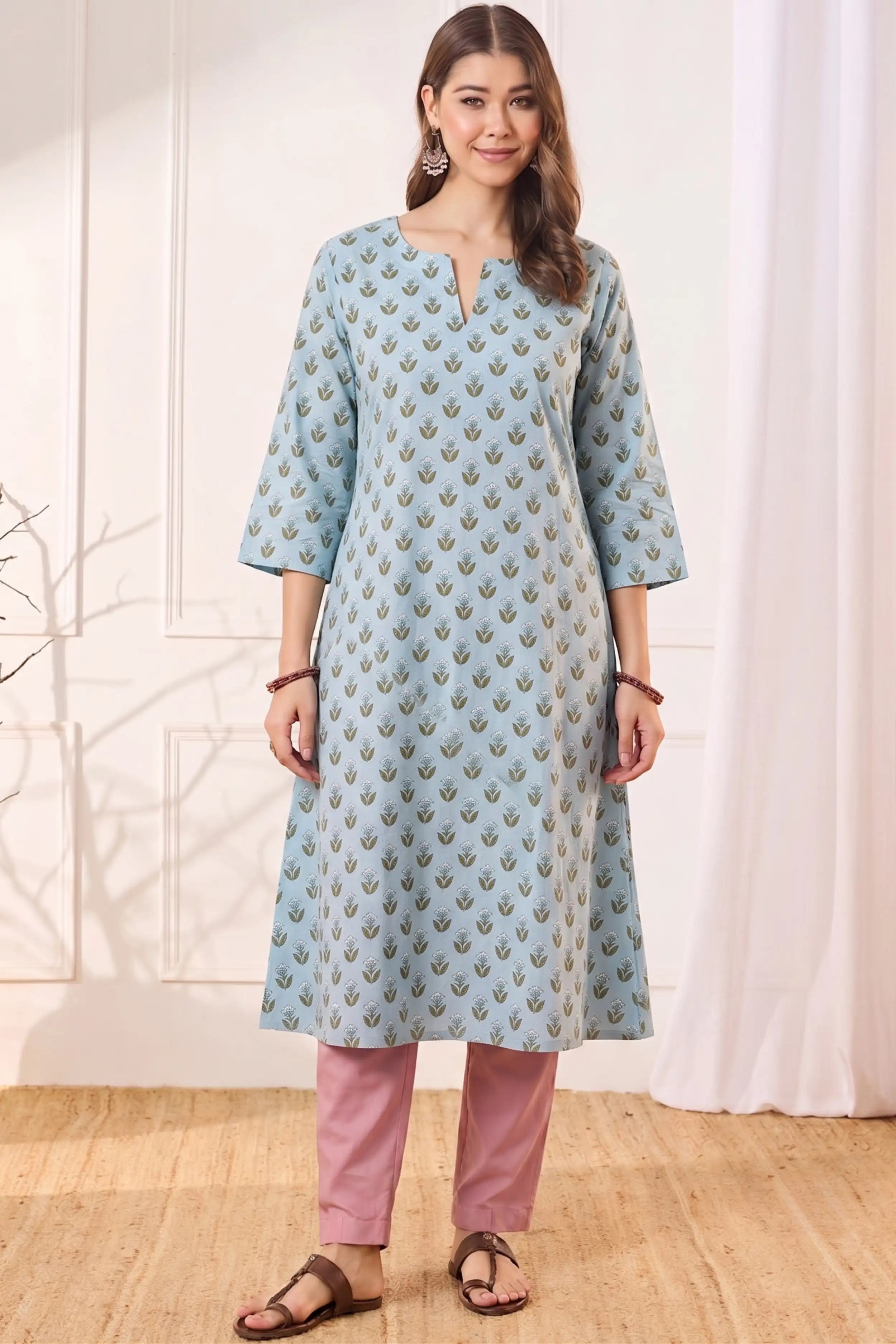 Blue A line kurta With Pocket