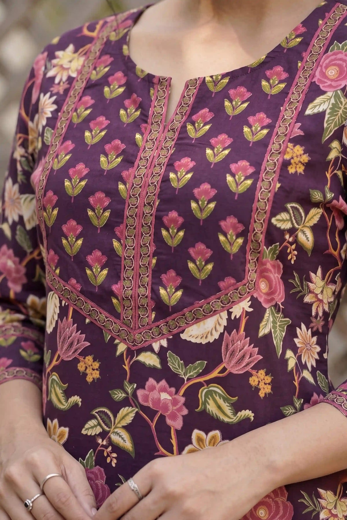 Burgundy Hand Printed Straight cotton Kurta