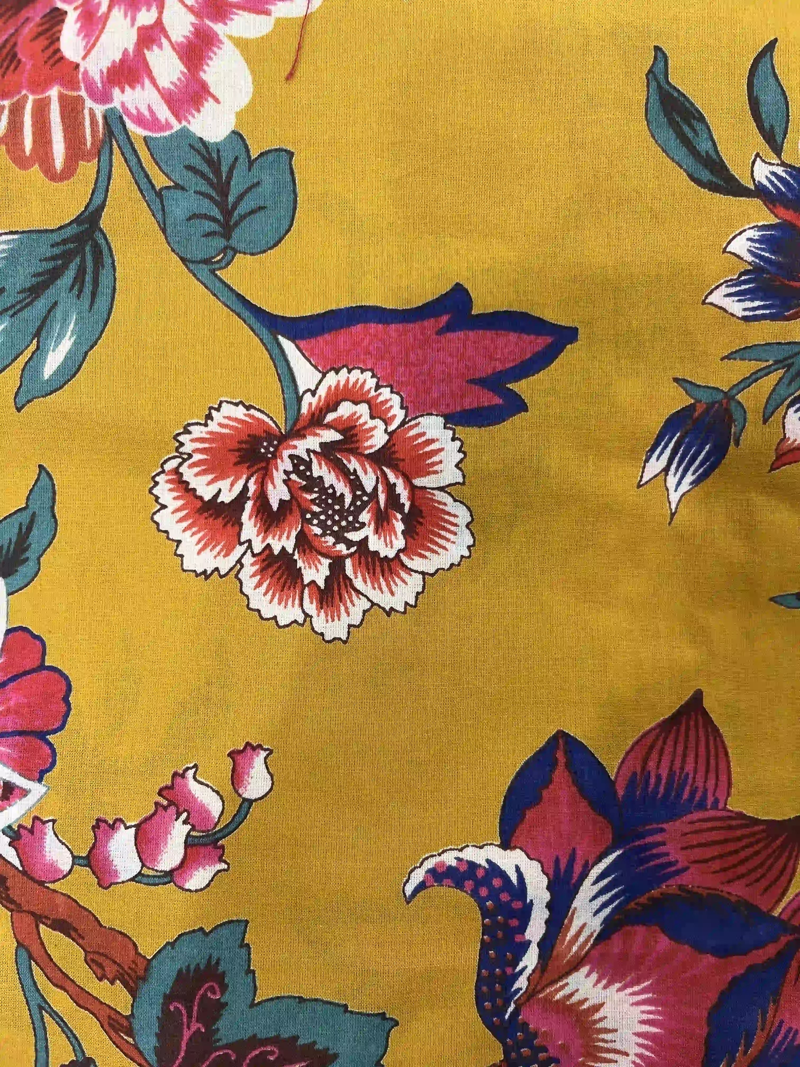 Mustard Floral Hand Printed Corset Back Straight Kurta