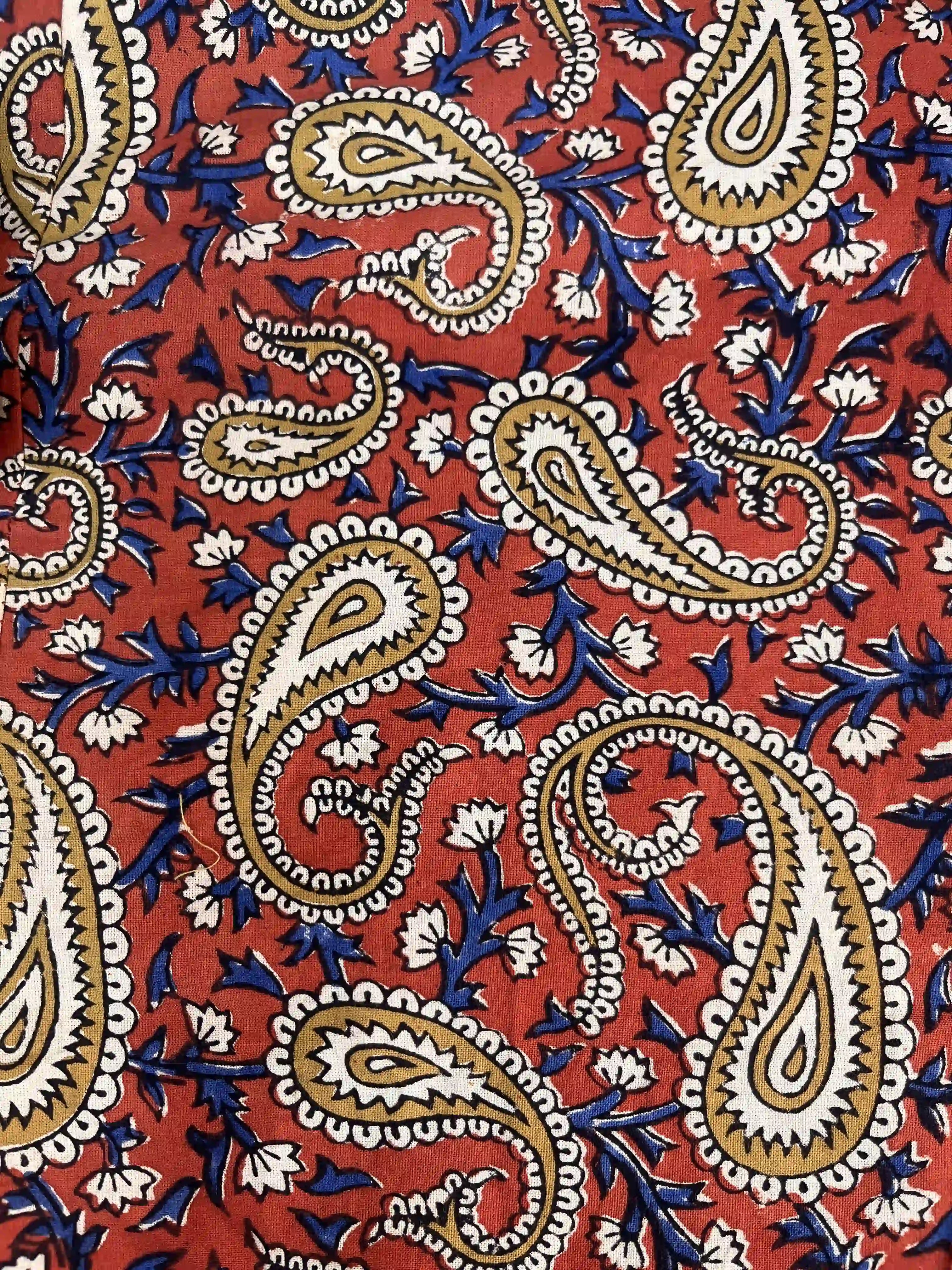 Red Hand Block Printed Anarkali kurta.