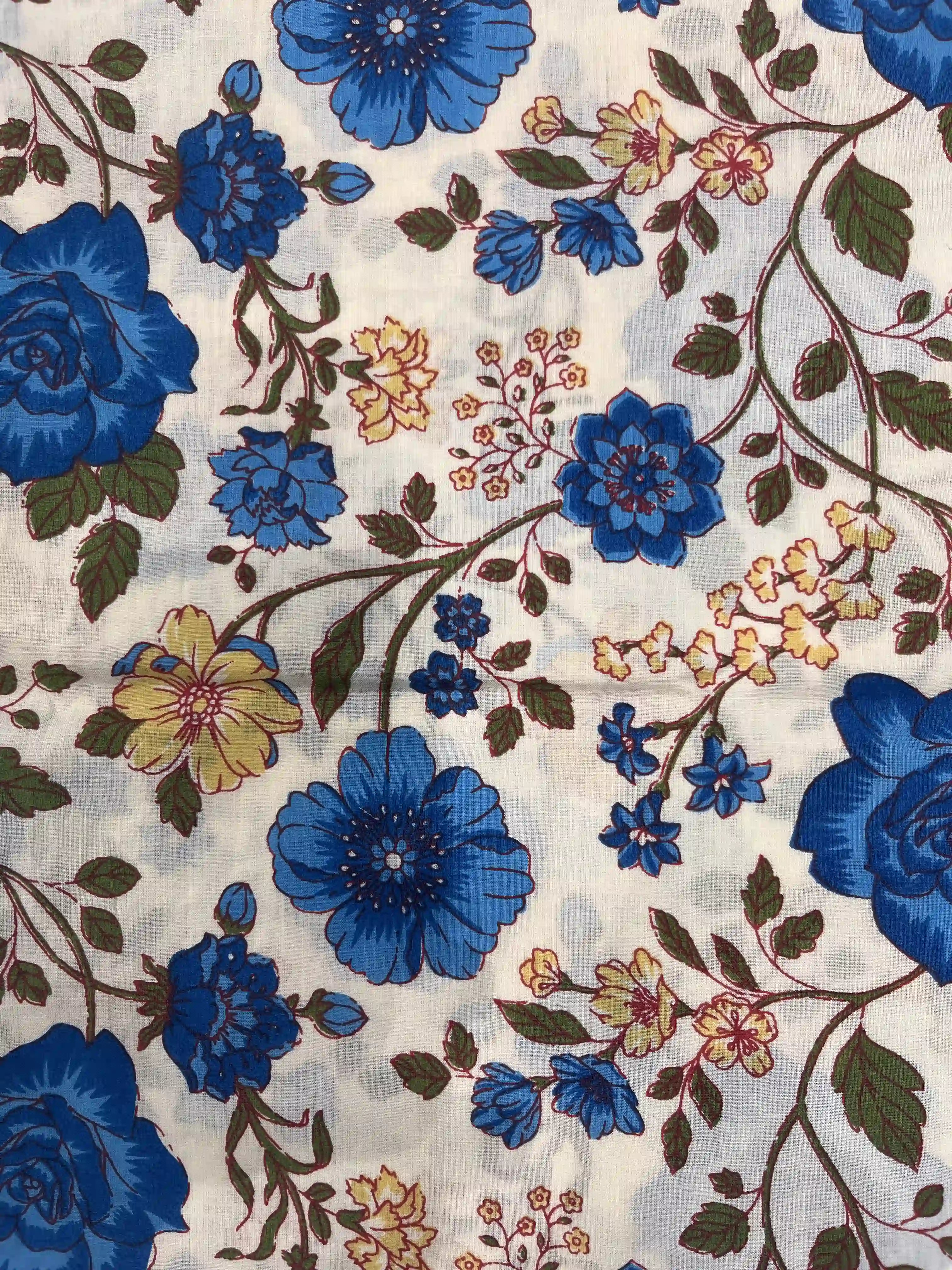 Blue Hand Printed Sleeveless Straight Kurta