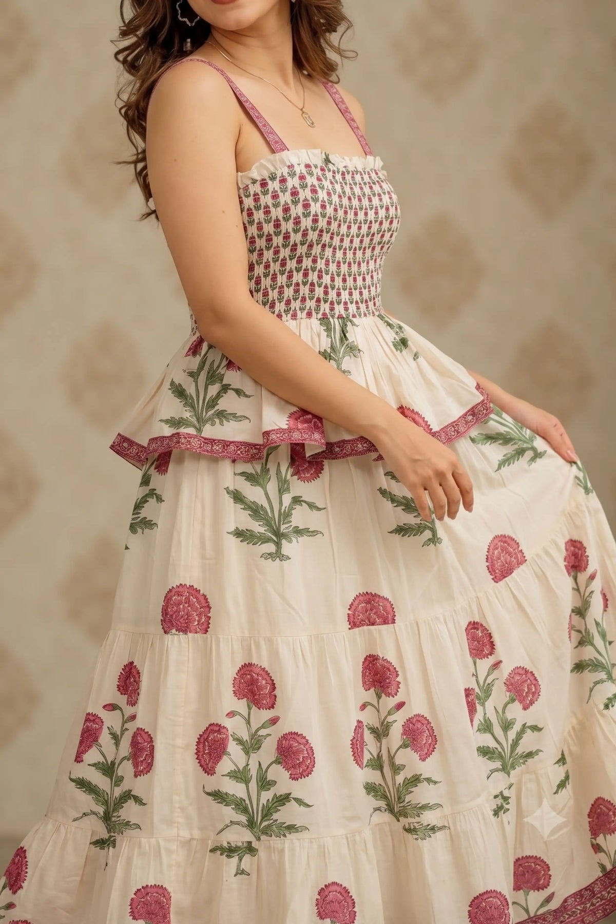 Pink Square Neck Sleeveless Dress