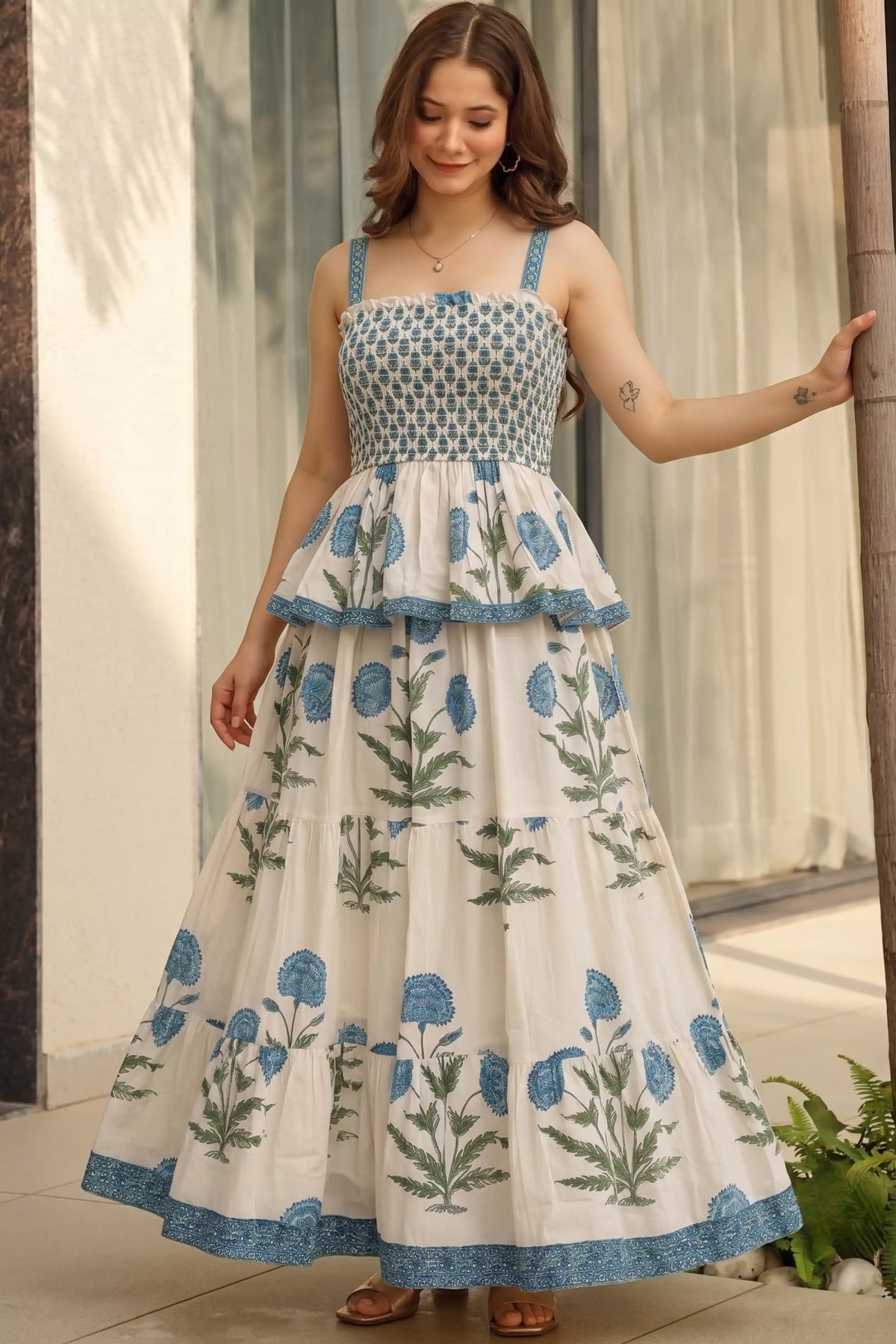 Sky Blue Square Neck Sleeveless Dress