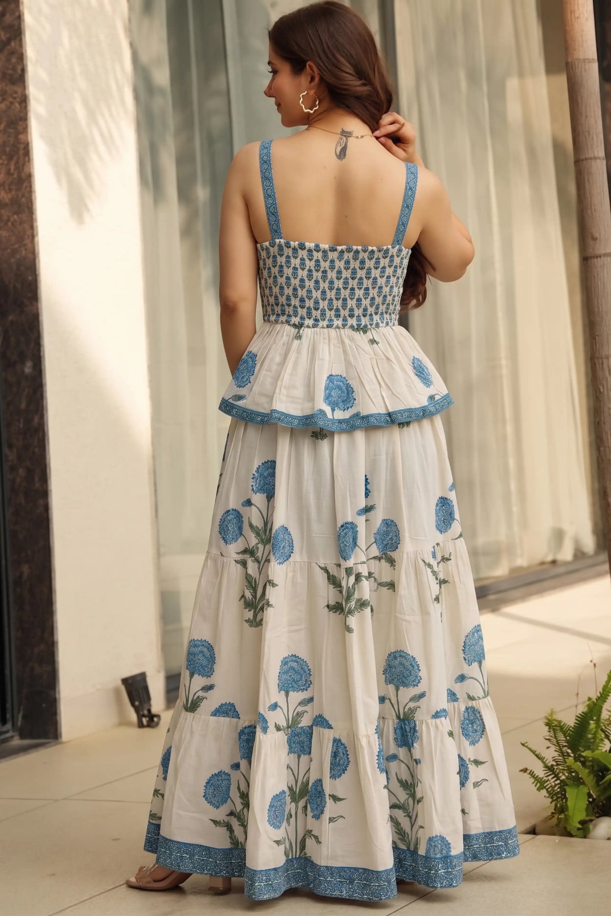Sky Blue Square Neck Sleeveless Dress