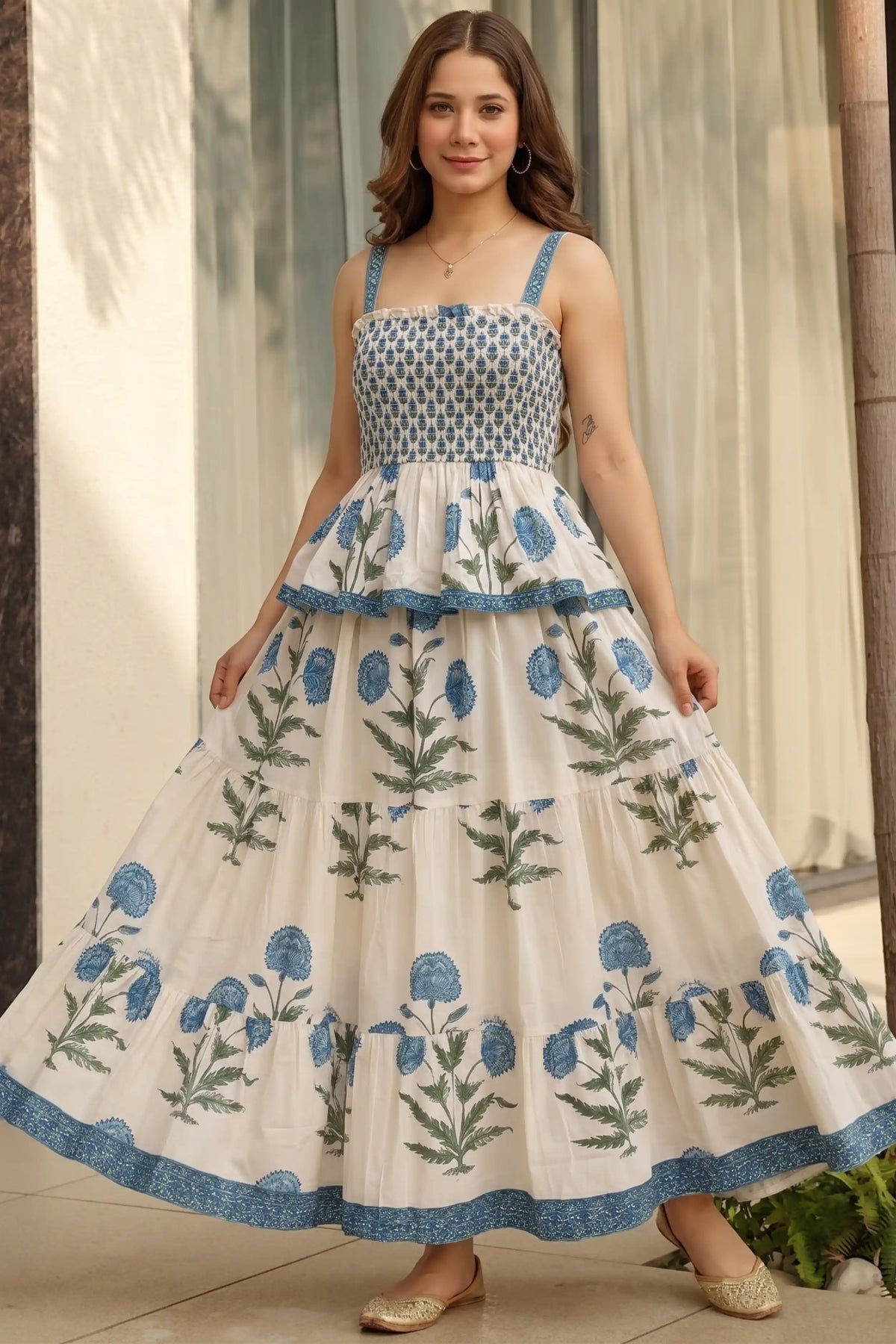 Sky Blue Square Neck Sleeveless Dress