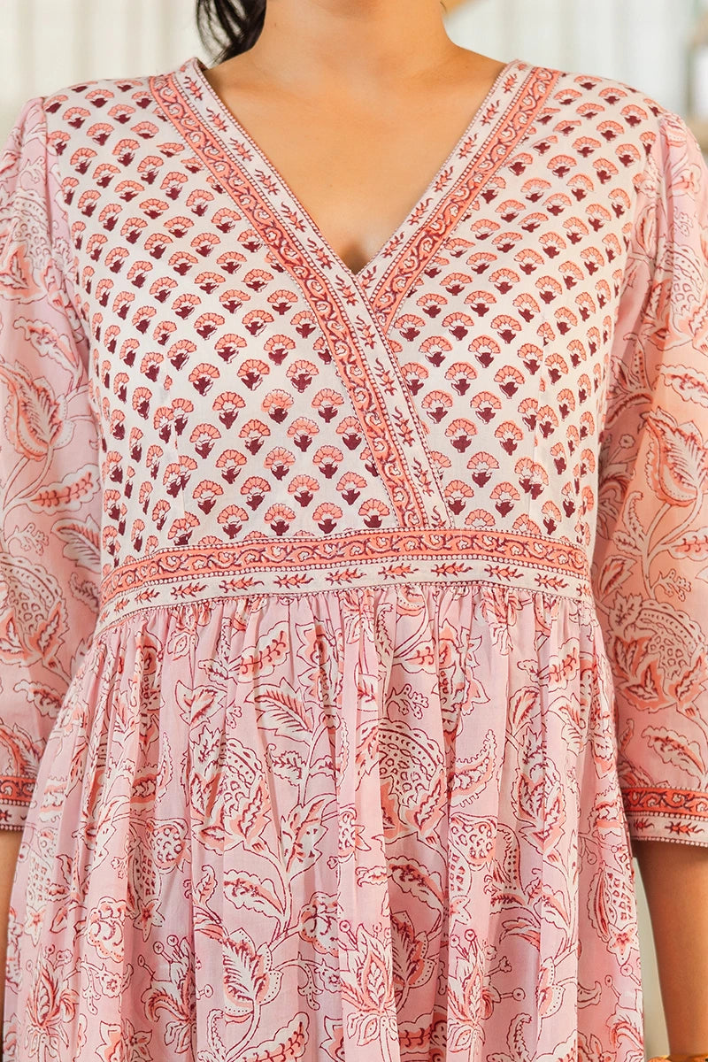 Blush Pink Hand Block Printed Long Dress