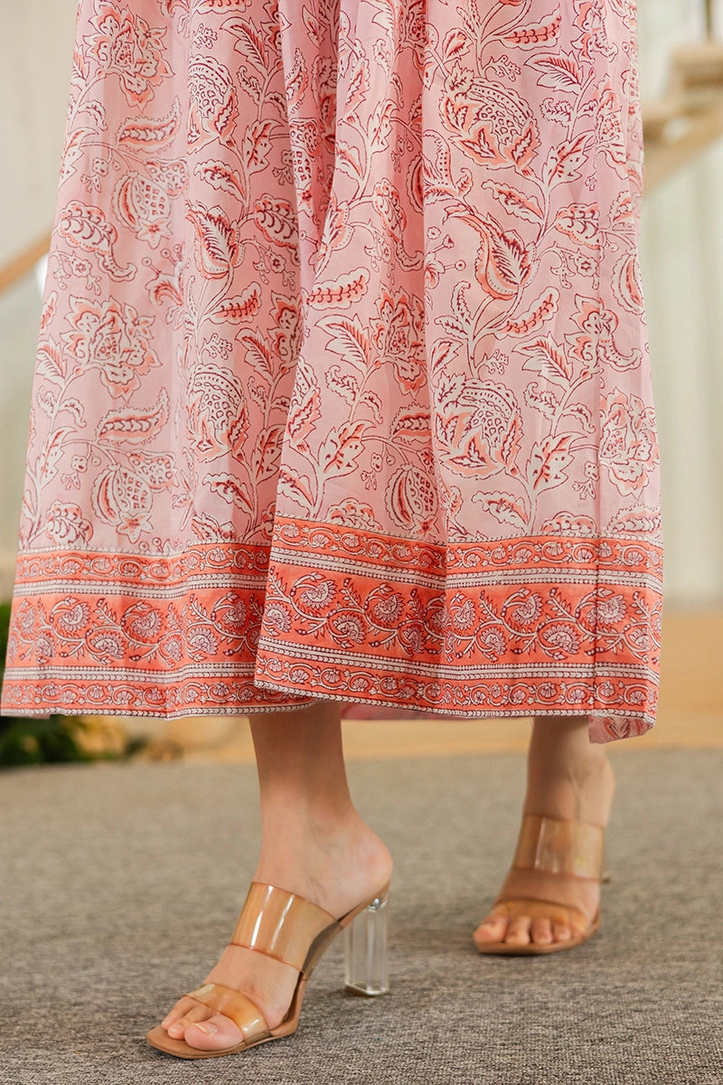 Blush Pink Hand Block Printed Long Dress