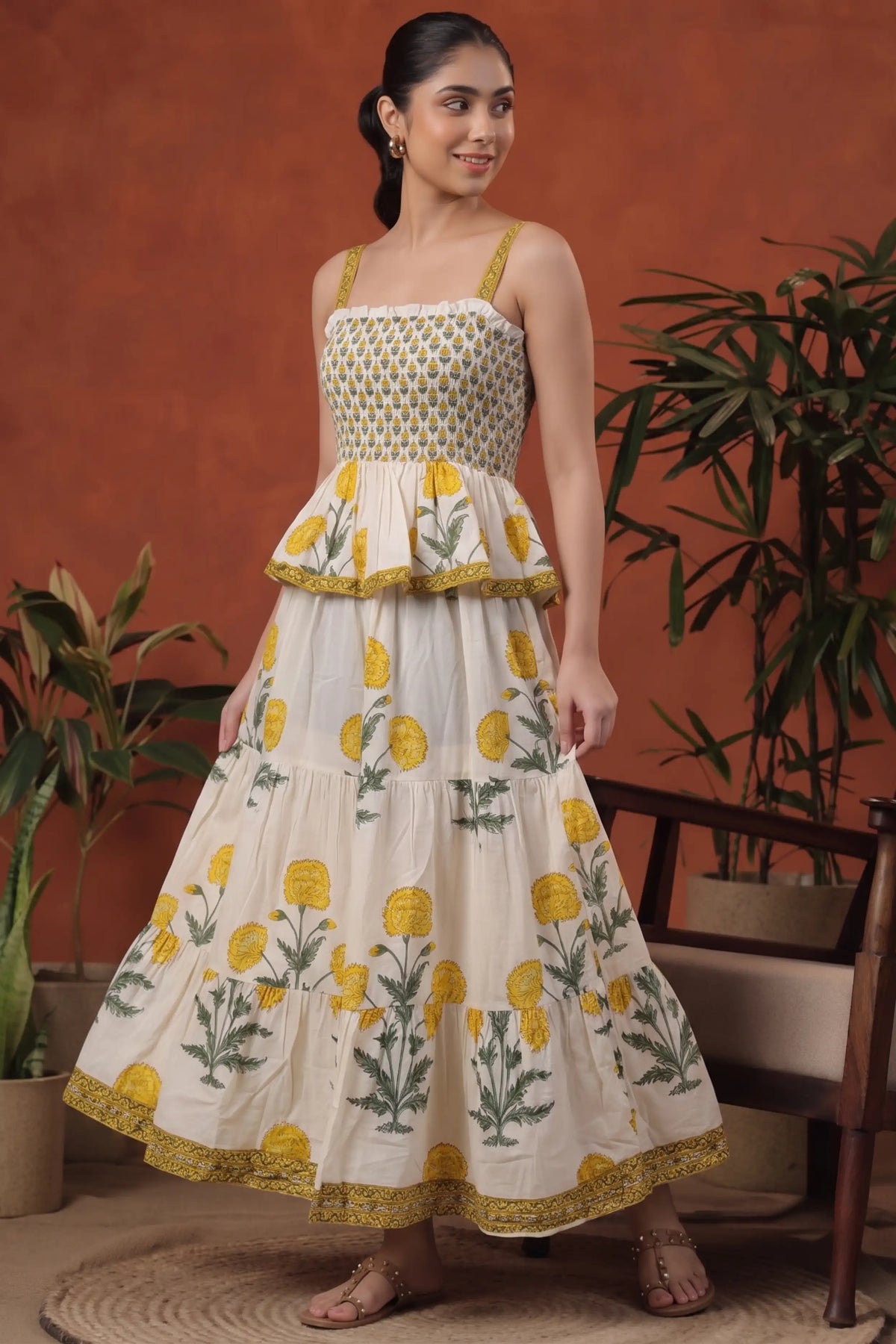 Yellow Square Neck Sleeveless Dress