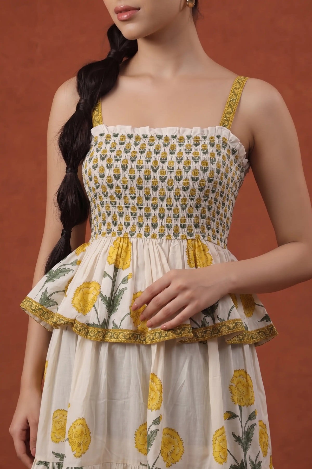 Yellow Square Neck Sleeveless Dress