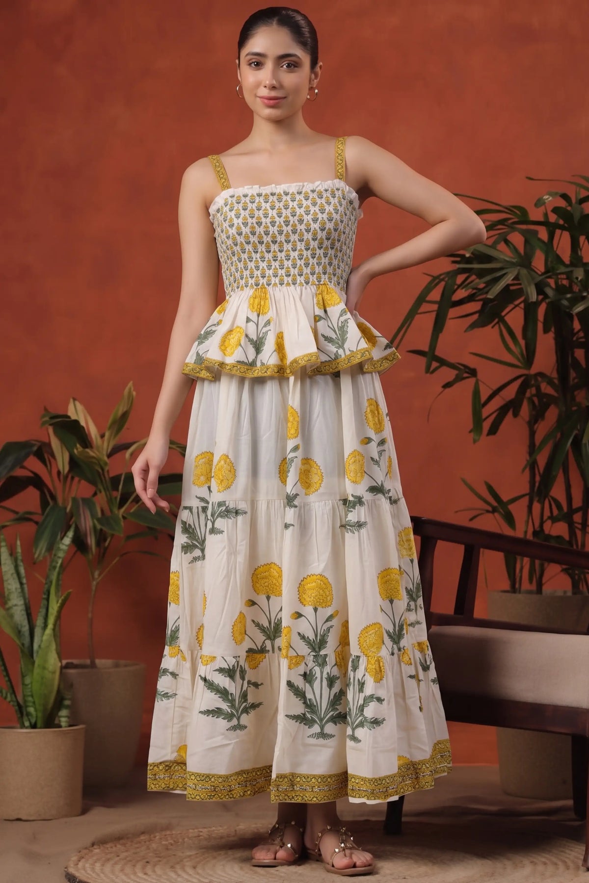 Yellow Square Neck Sleeveless Dress