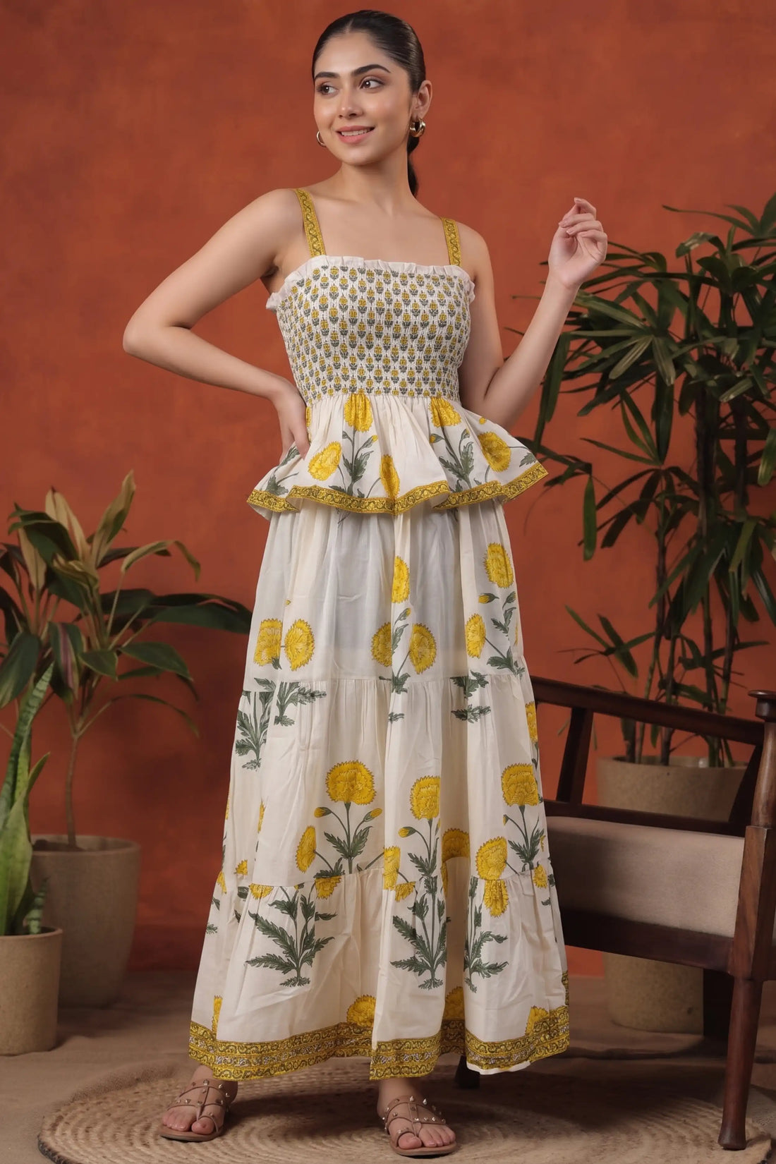 Yellow Square Neck Sleeveless Dress