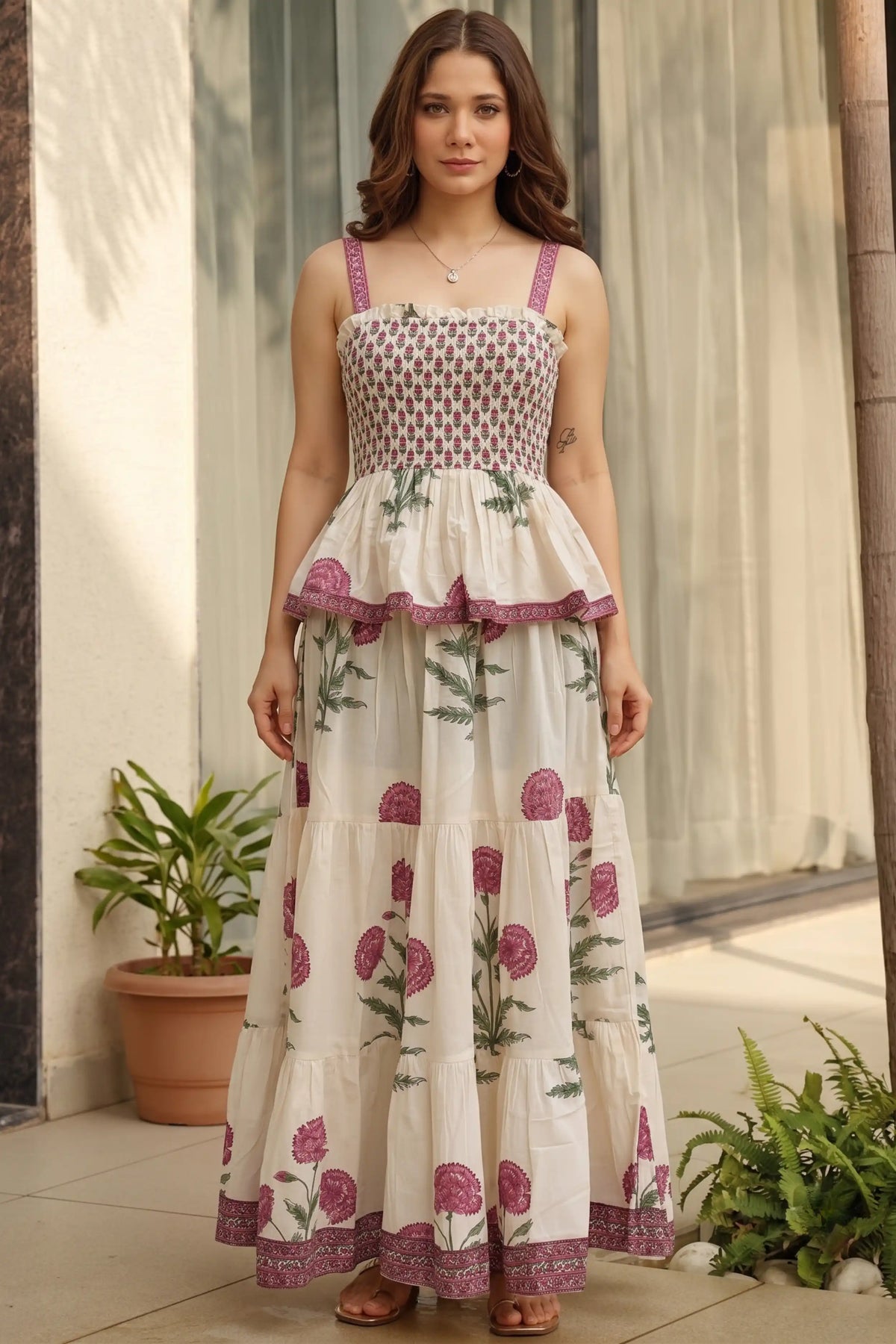 Pink Square Neck Sleeveless Dress
