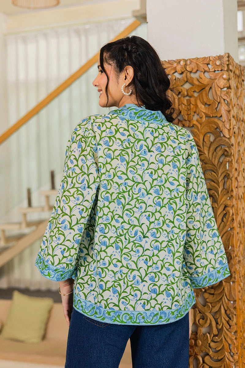 Blue Hand Block Printed Kimono and Halter Set