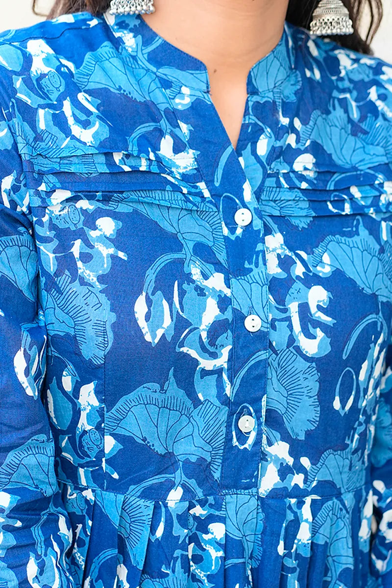 Navy Dabu Hand Block Printed Short Dress