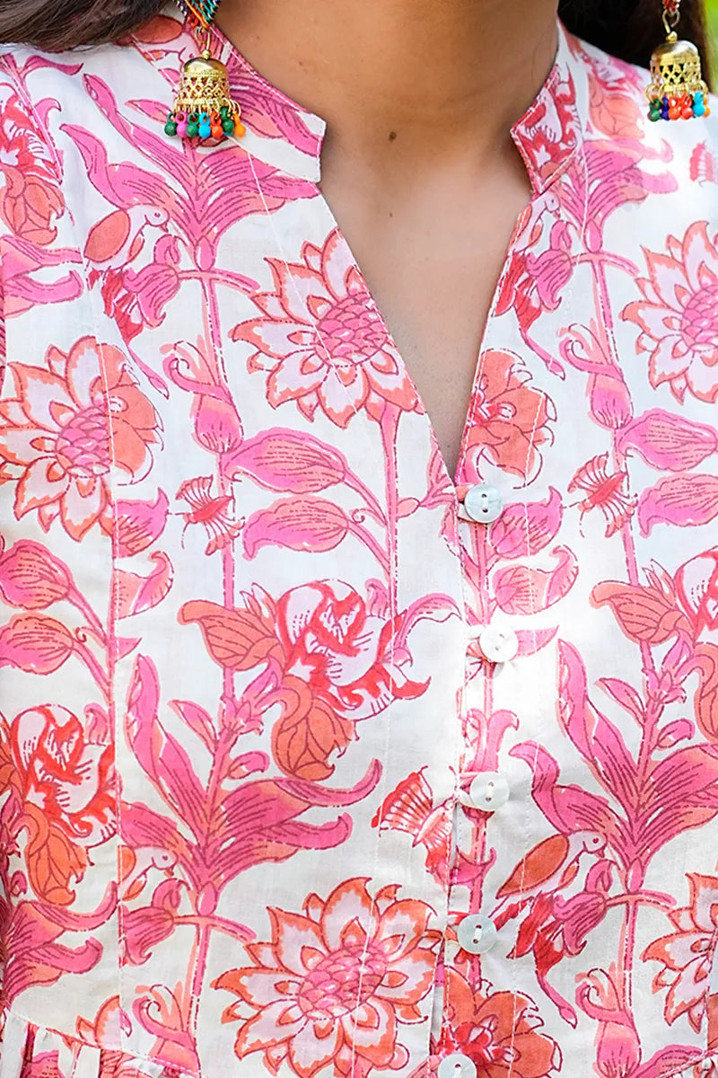 Pink Floral Printed Tiered Fit & Flare Cinderella Dress