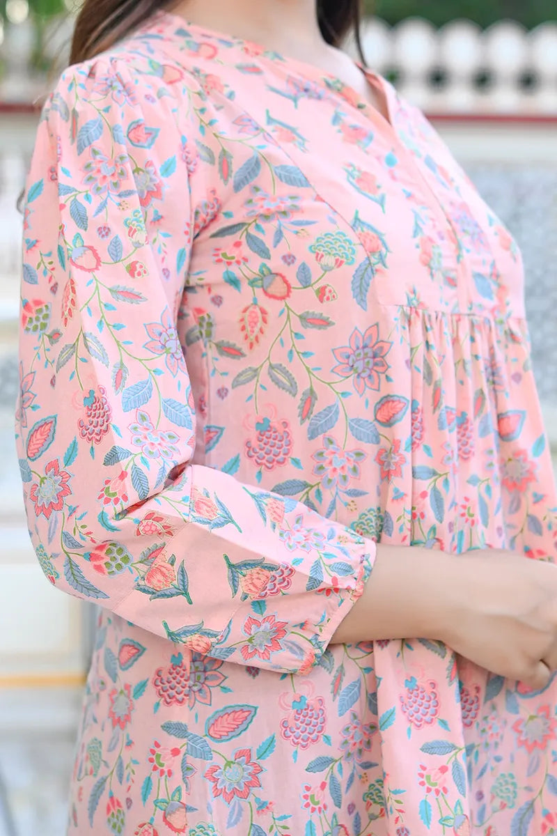 Pink Floral Printed V-Neck Top