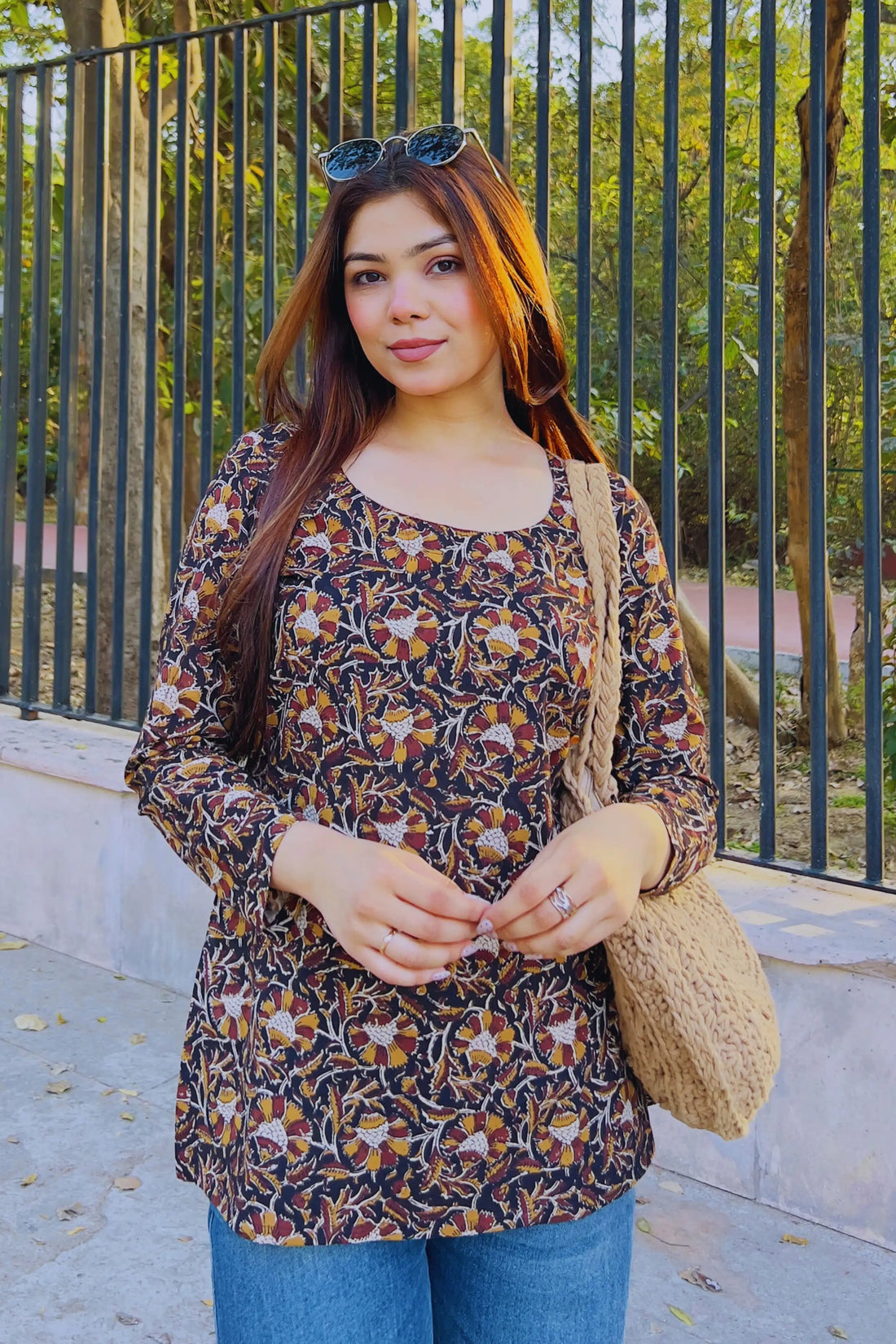 Black Hand Block Printed Short Kurti