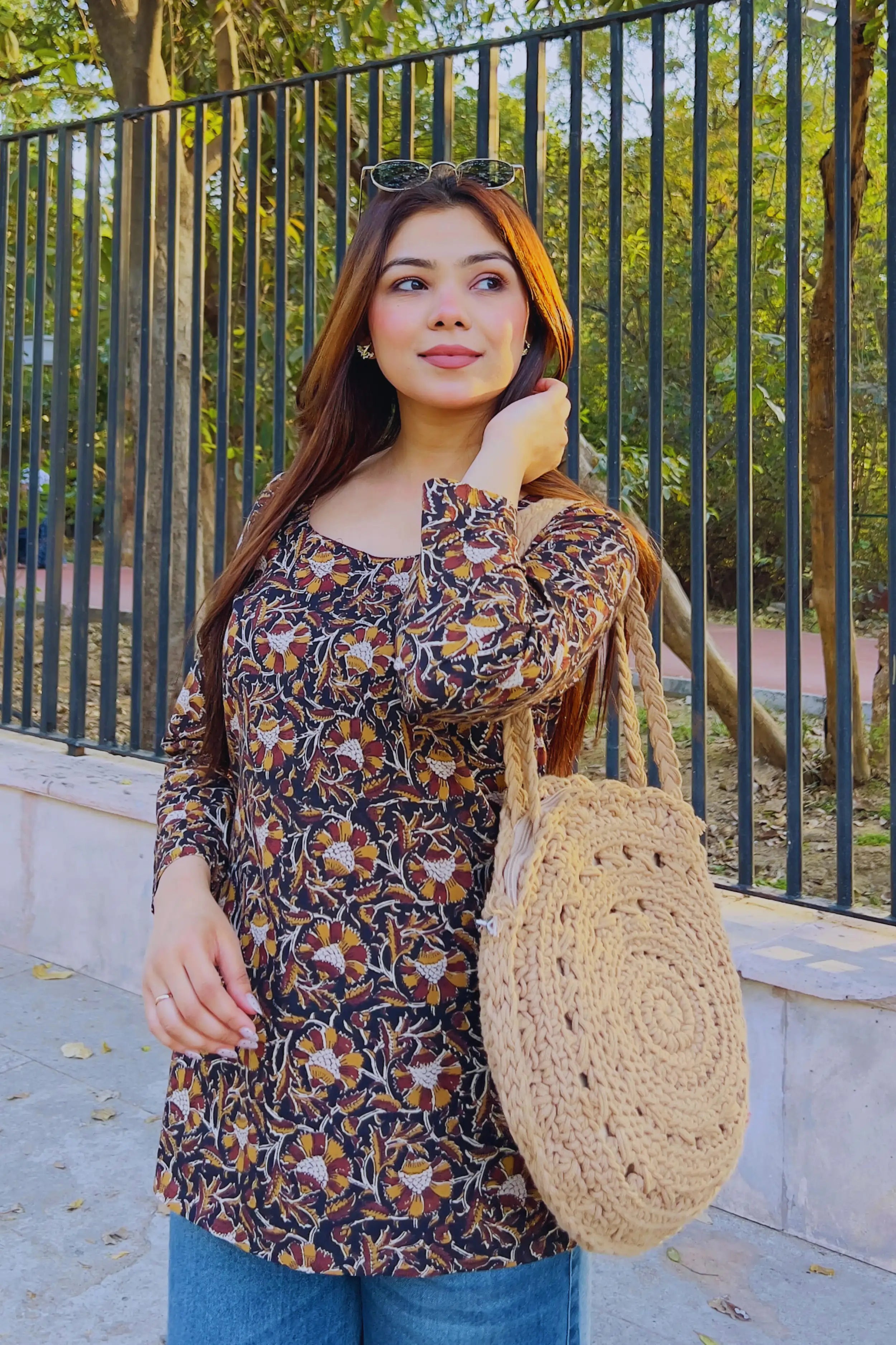 Black Hand Block Printed Short Kurti