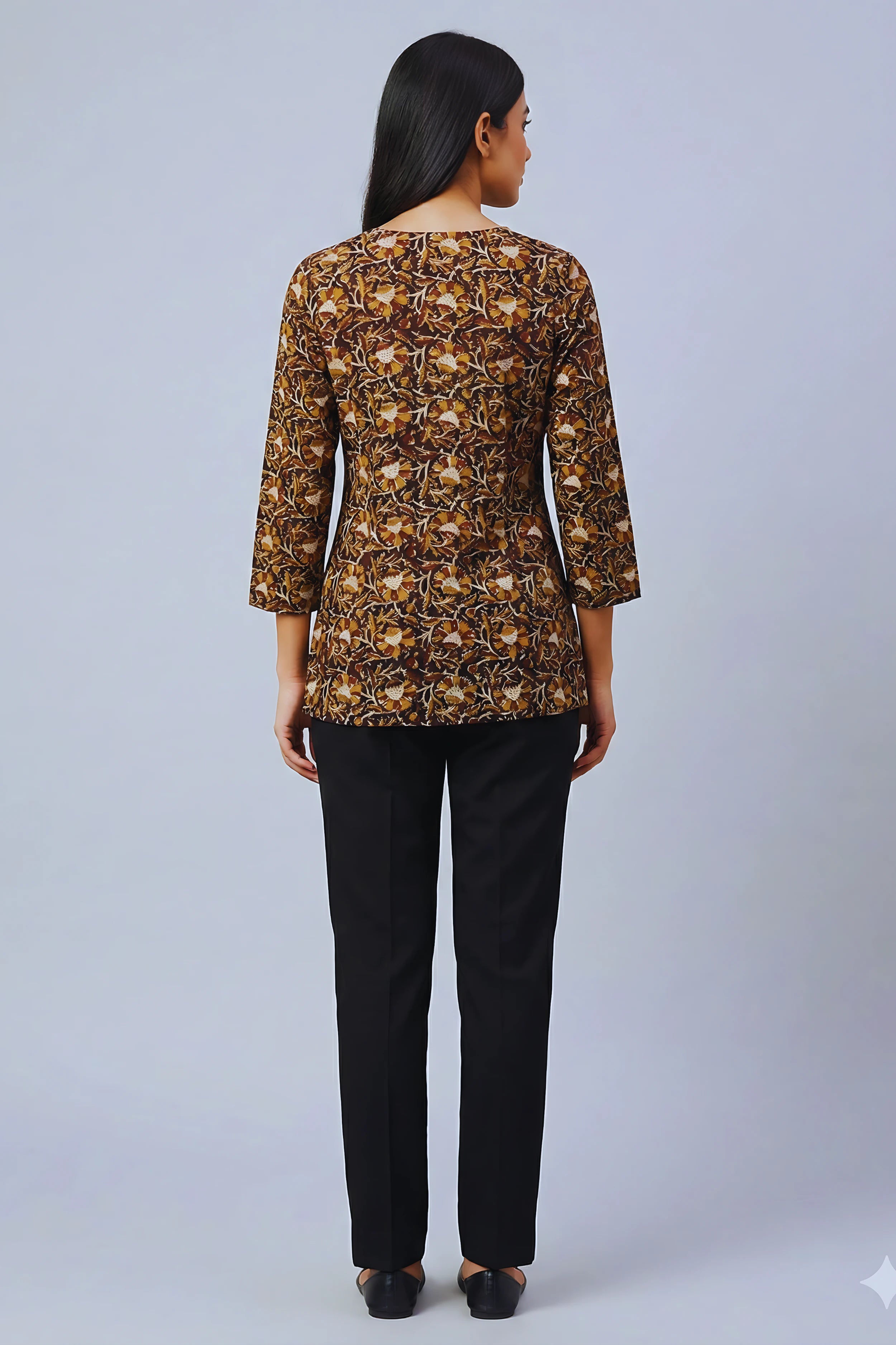 Black Hand Block Printed Short Kurti