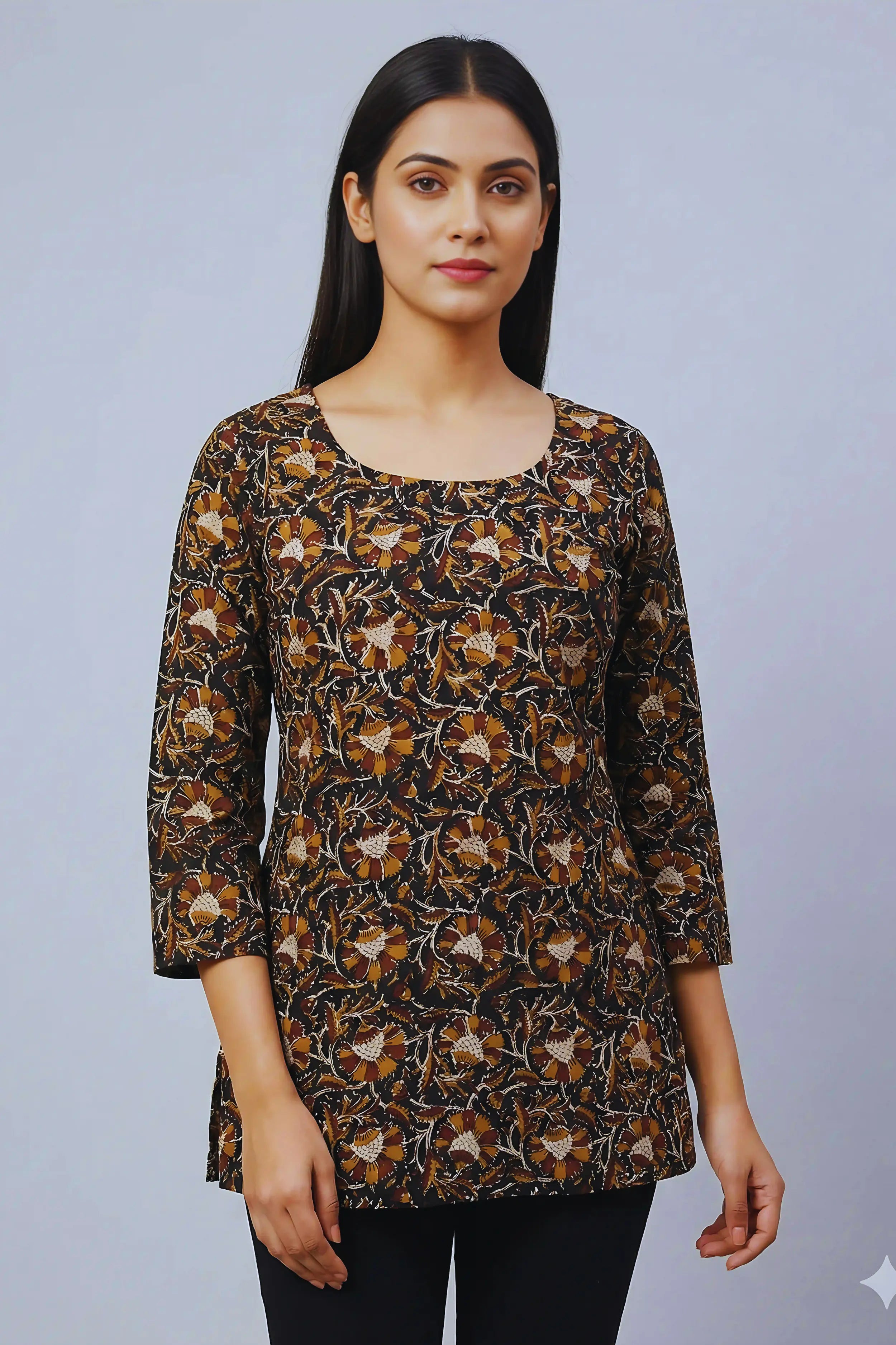Black Hand Block Printed Short Kurti