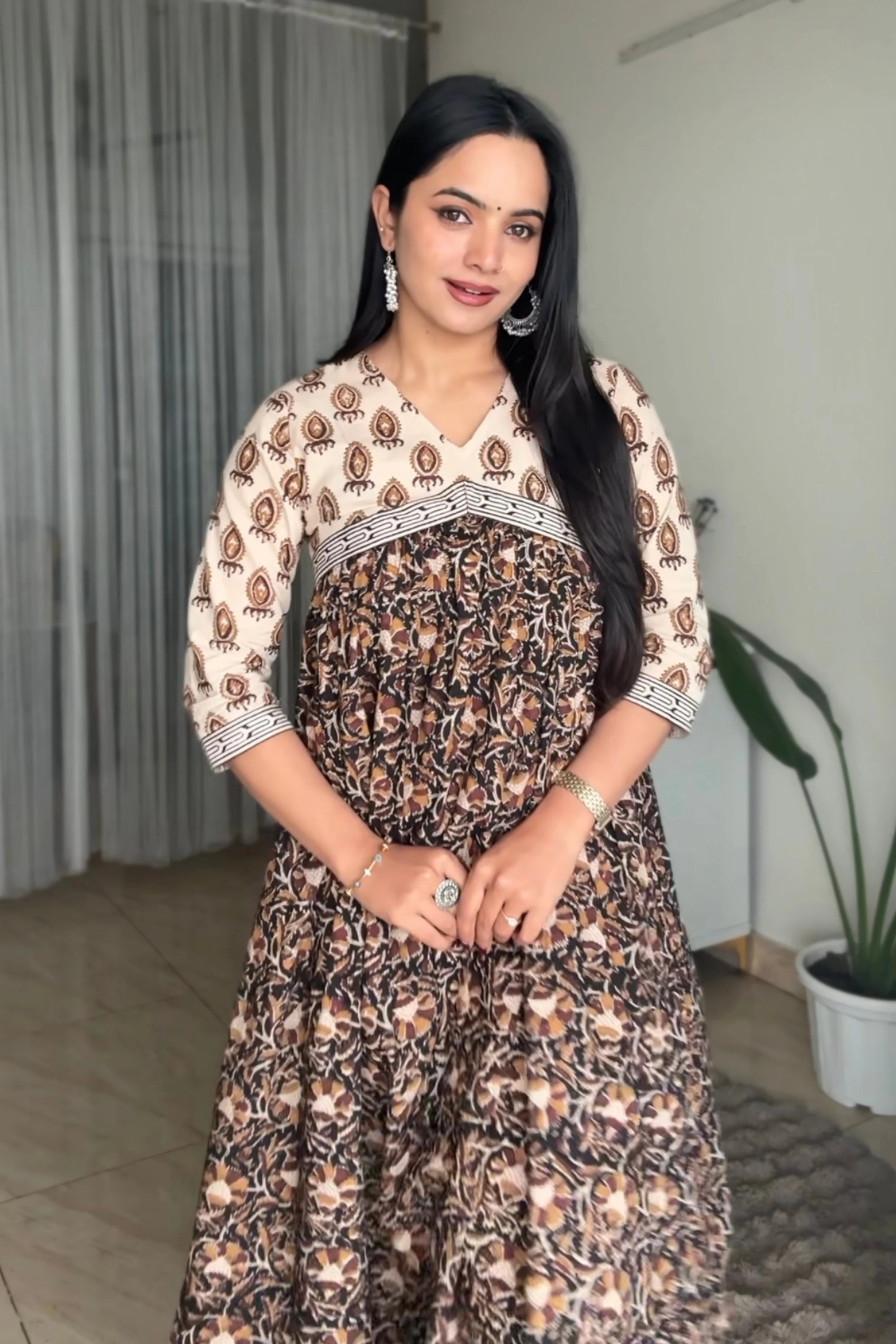 Black Hand Block Printed Flared Kurti Dress – Gulab Chand Trends