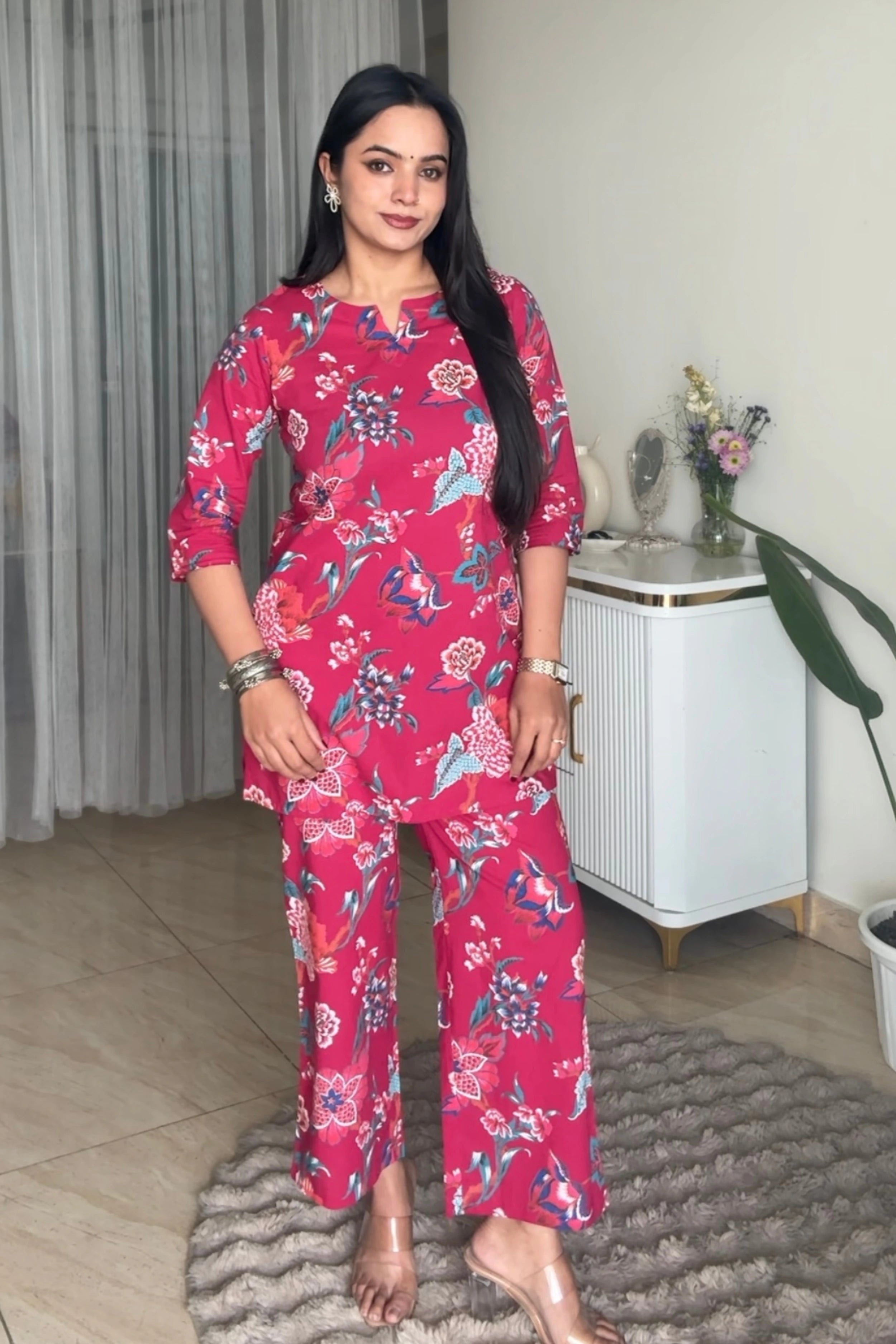 Dark Pink Hand Printed Co-Ord Set