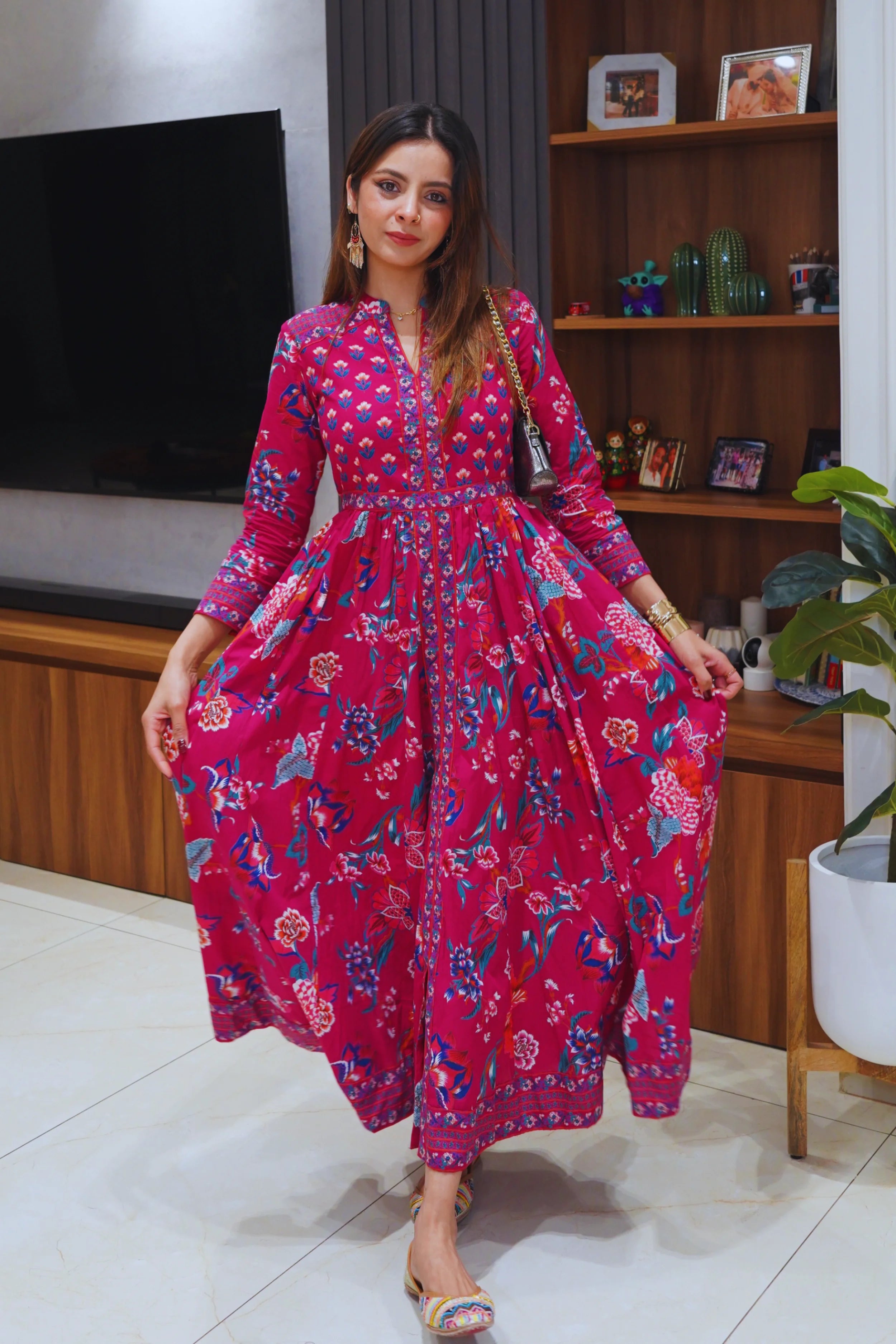Dark Pink Anarkali Cotton Hand Block Printed Ethnic Maxi Dress – Gulab  Chand Trends