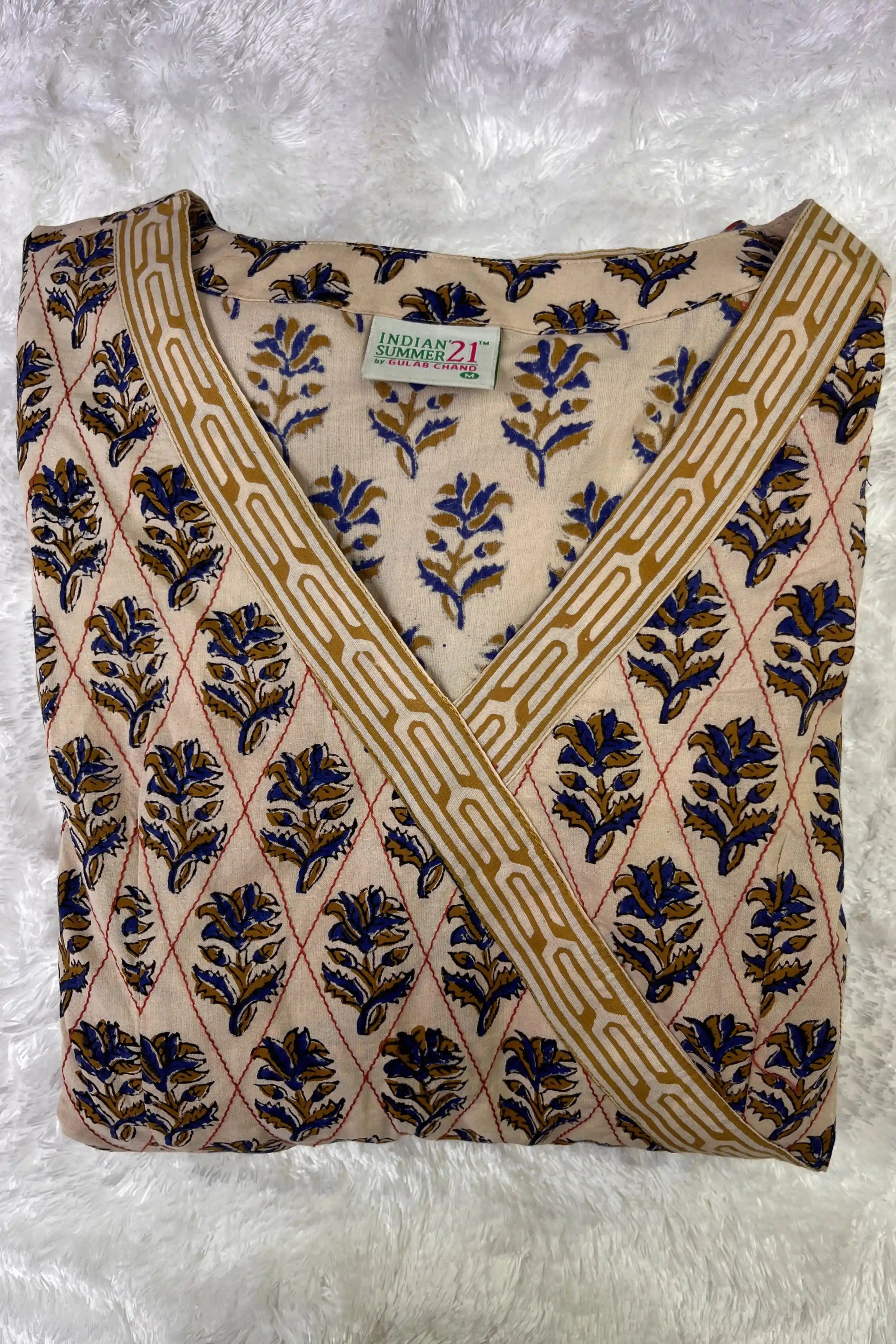 Red Hand Block Printed Anarkali kurta.