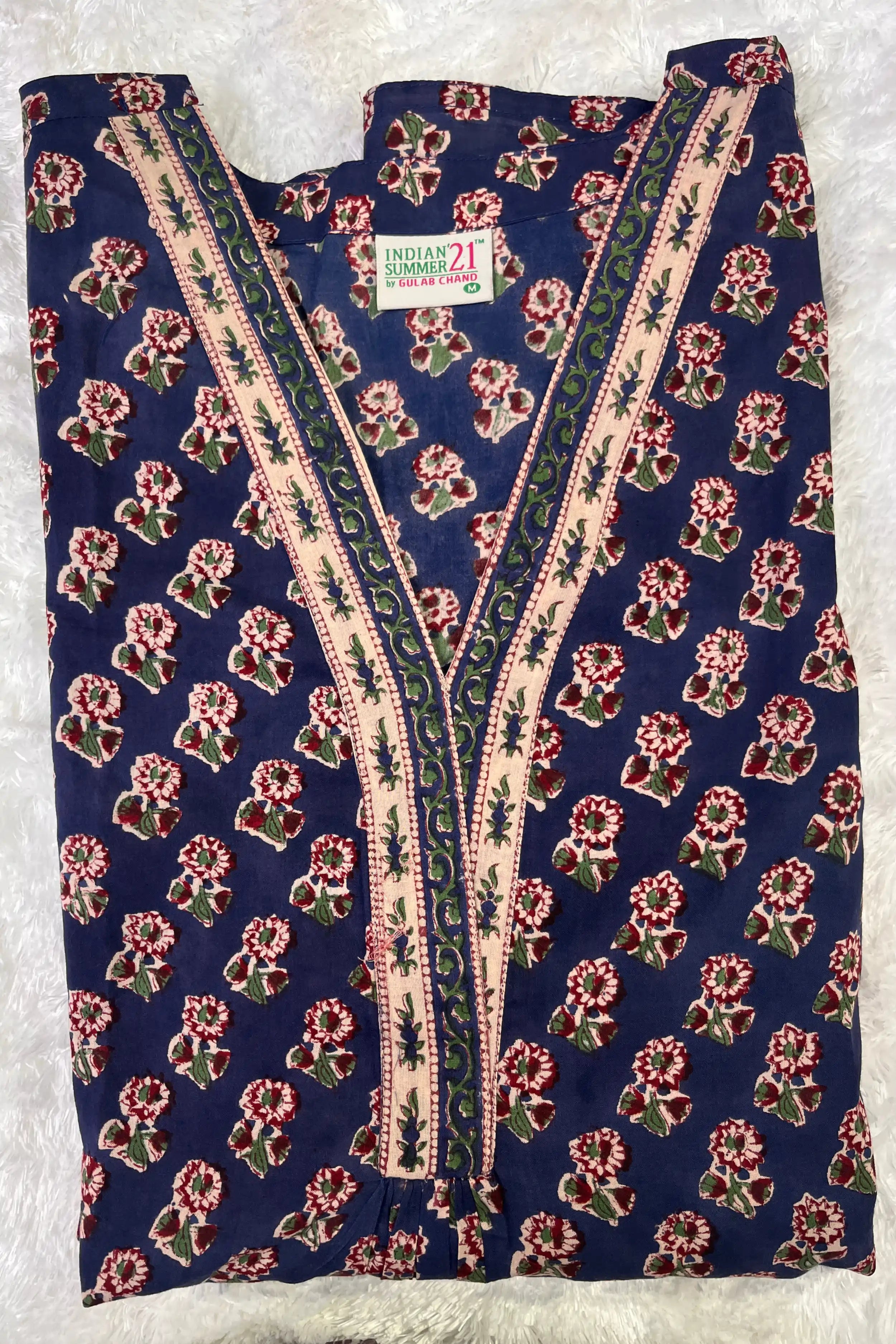 Royal Blue Hand Block Printed Straight Kurta Set with Dupatta