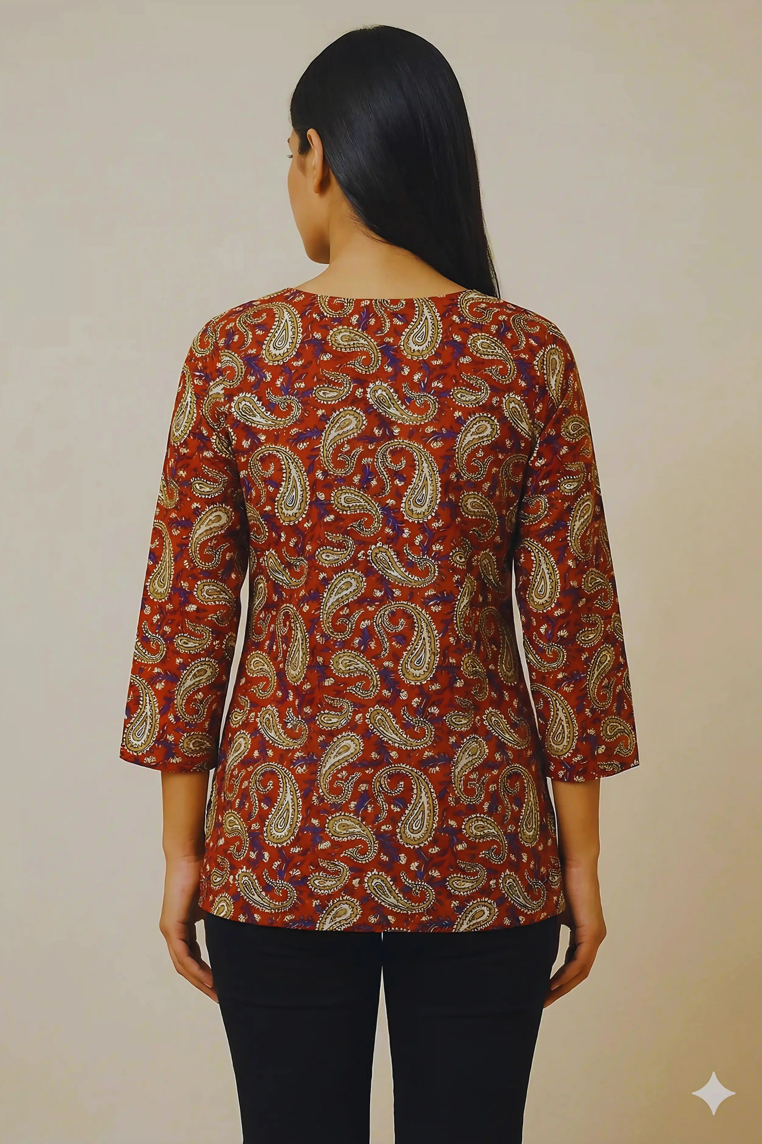 Red Hand Block Printed Short Kurti