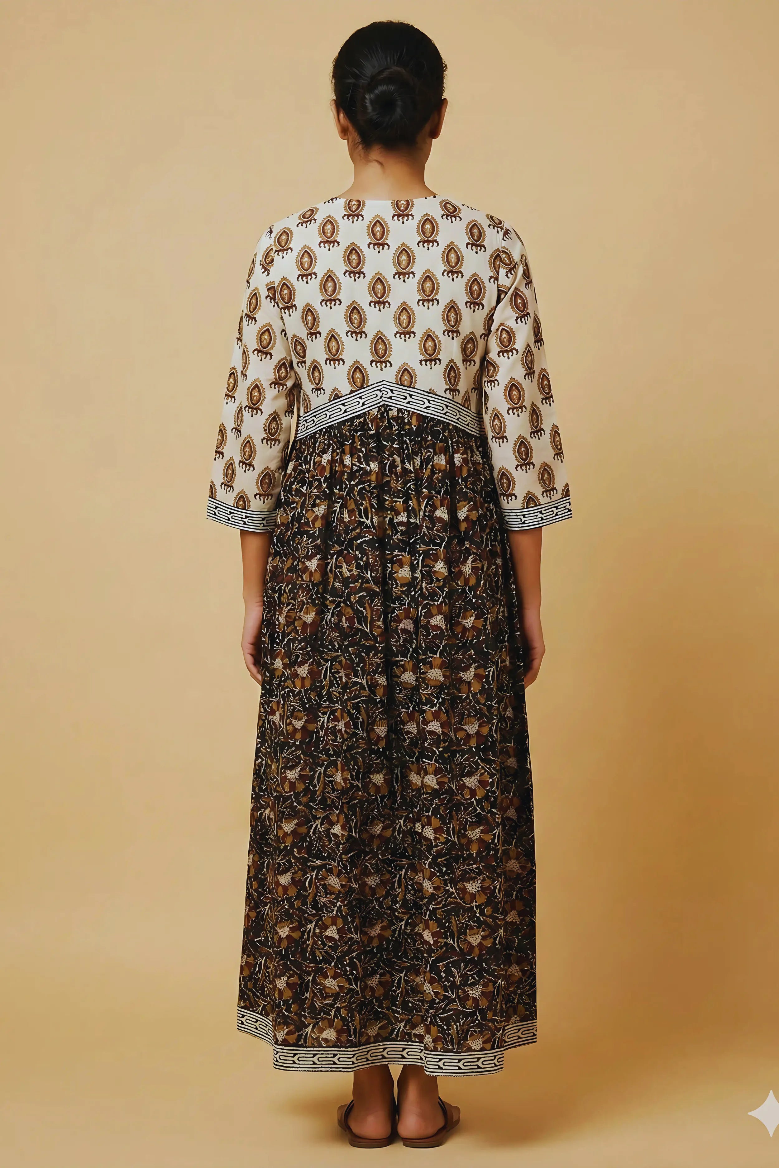 Black Hand Block Printed Flared Kurti Dress