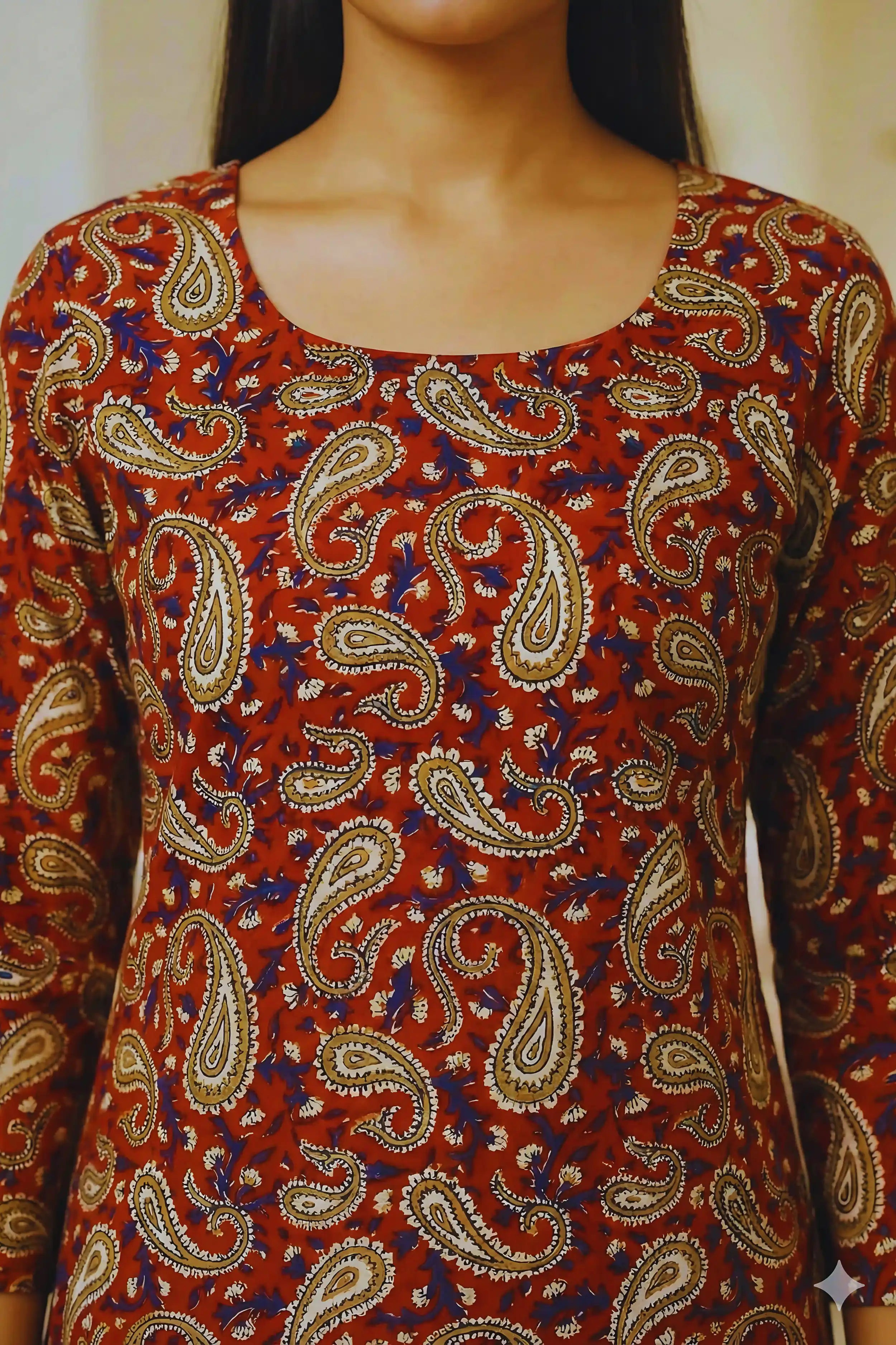 Red Hand Block Printed Short Kurti
