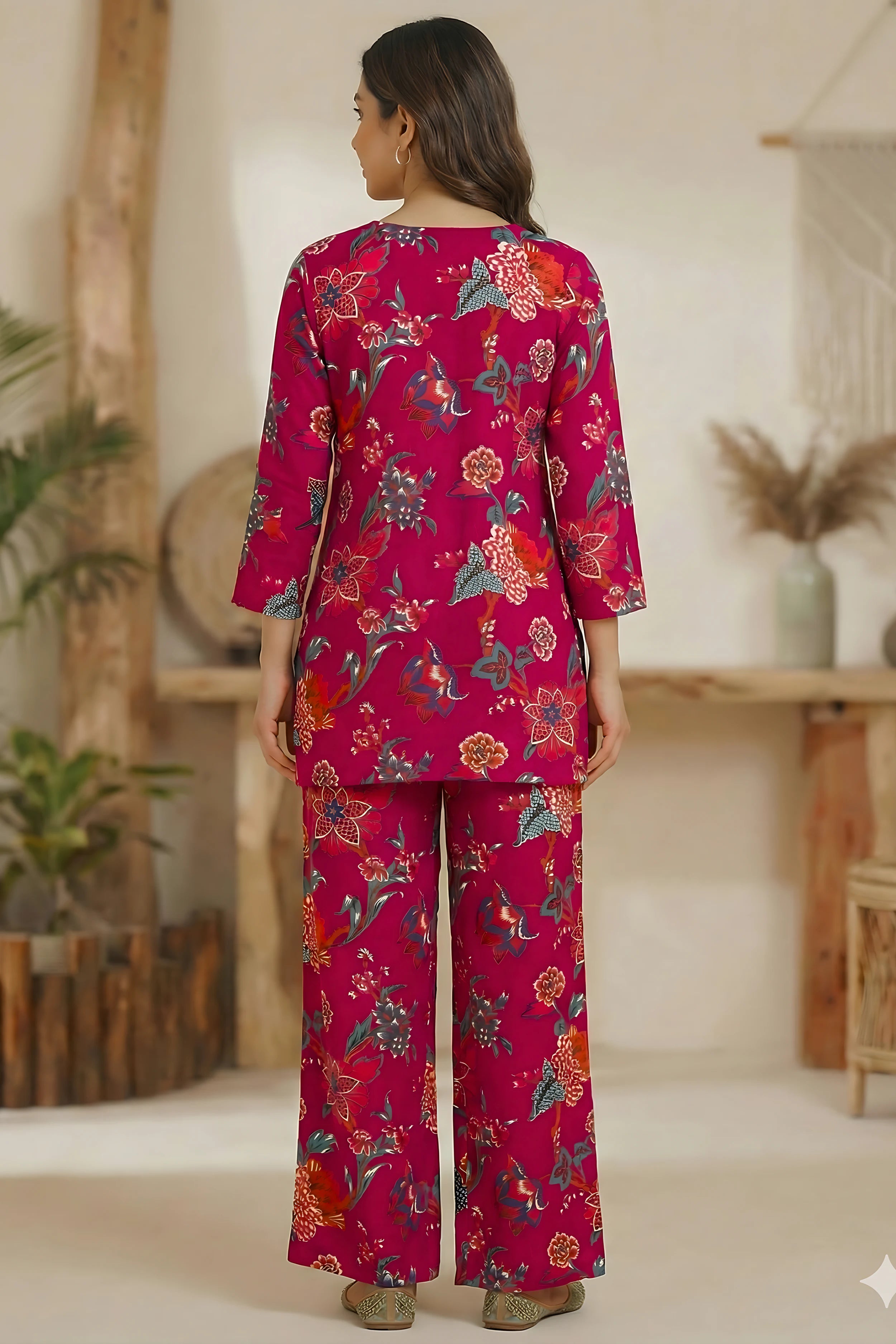 Dark Pink Hand Printed Co-Ord Set