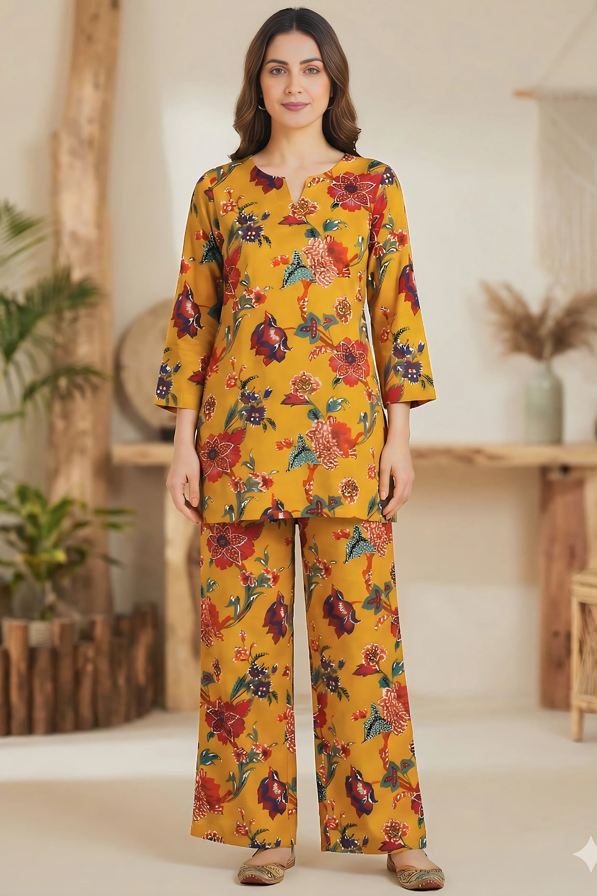 Mustard Hand Printed Co-Ord Set