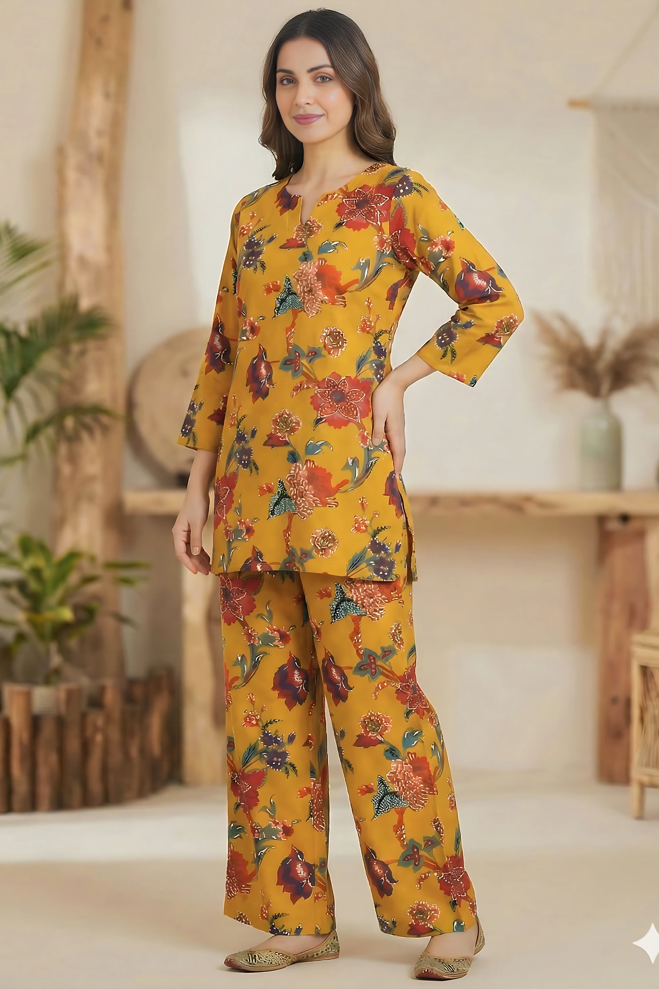 Mustard Hand Printed Co-Ord Set